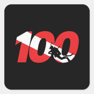 Scuba Diver Gift - 100th Dive - Diver Down - Scuba Vierkante Sticker
