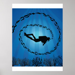 Scuba Diver in een visschok Poster