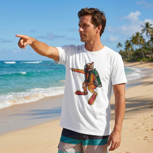Scuba Diver in Orange Wetsuit Pointing T-shirt