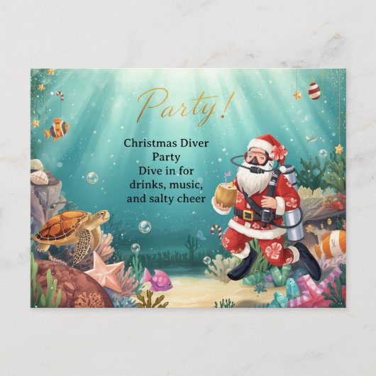 Scuba Diver Kerstfeest Uitnodiging (Voorkant)