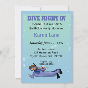 Scuba Diver Kids Birthday Invitation Kaart