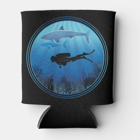 Scuba Diver Shark Diving Blikjeskoeler (Voorkant)