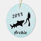 Scuba Diver & Shark Ocean Sea Underwater Diving Keramisch Ornament (Links)