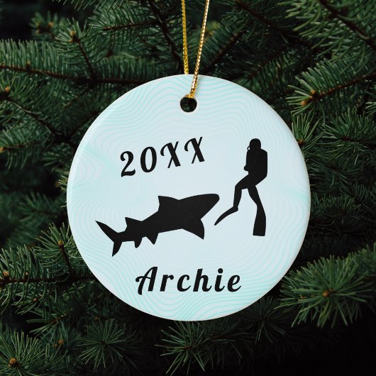 Scuba Diver & Shark Ocean Sea Underwater Diving Keramisch Ornament