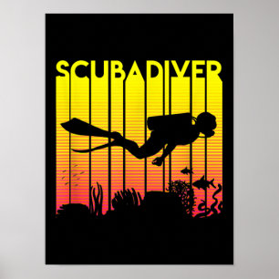 Scuba Diver Silhouette Diving Zee Diver Poster