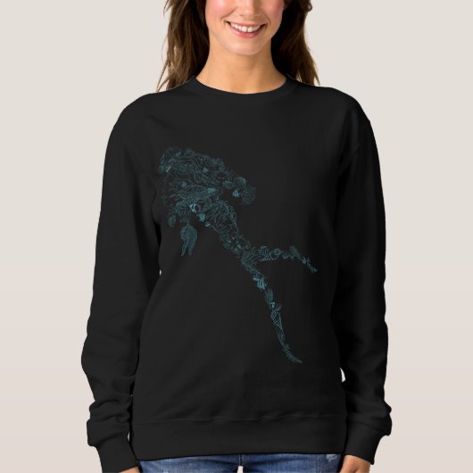 Scuba diver silhouette in blue marine life design Trui (Voorkant)