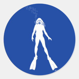 Scuba Diver Silhouette (Vrouw) Ronde Sticker