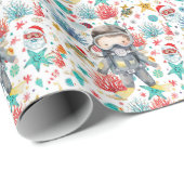 Scuba Diver Underwater Christmas Holiday Card Cadeaupapier (Rol Hoek)