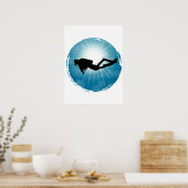 Scuba Diver Underwater Light Rays Poster (Keuken)