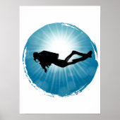 Scuba Diver Underwater Light Rays Poster (Voorkant)