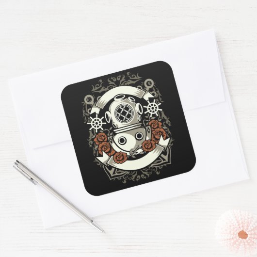 Scuba Diver Vierkante Sticker (Envelop)