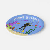 Scuba diver zee life cartoon papieren bordje (Gekanteld)