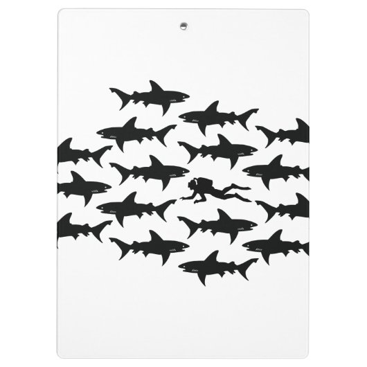 Scuba Diver zwemmen met een Sharks School Klembord (Achterkant)