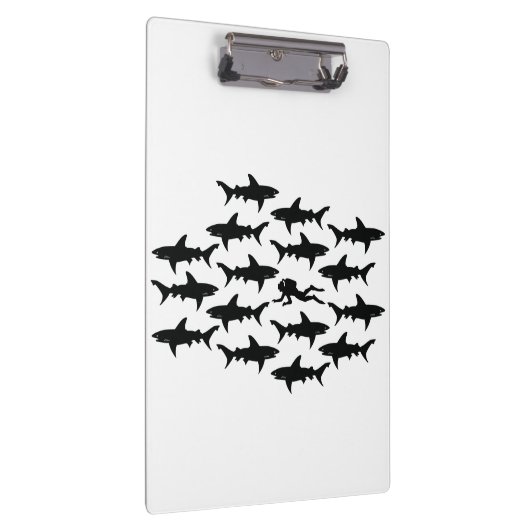 Scuba Diver zwemmen met een Sharks School Klembord (Rechts)
