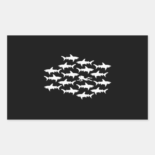Scuba Diver zwemmen met een Sharks School Rechthoekige Sticker (Voorkant)