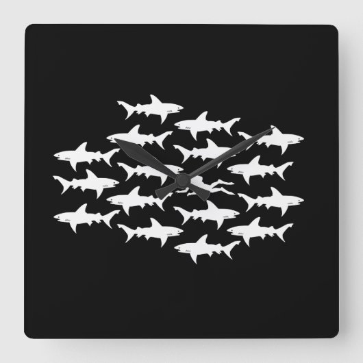 Scuba Diver zwemmen met een Sharks School Vierkante Klok (Voorkant)