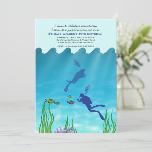 Scuba Divers Invitation Kaart (Staand voorkant)