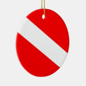 scuba divers markeren rood diagonaal duvelsymbool keramisch ornament (Rechts)