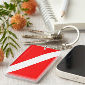 scuba divers markeren rood diagonaal duvelsymbool sleutelhanger (Voorkant Rechts)