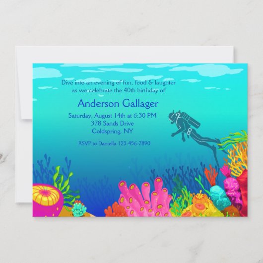 Scuba Diver's Paradise Invitation Kaart (Voorkant)