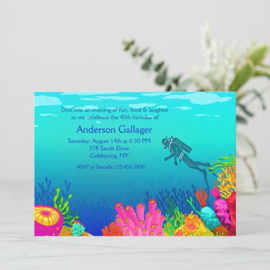 Scuba Diver's Paradise Invitation Kaart (Staand voorkant)