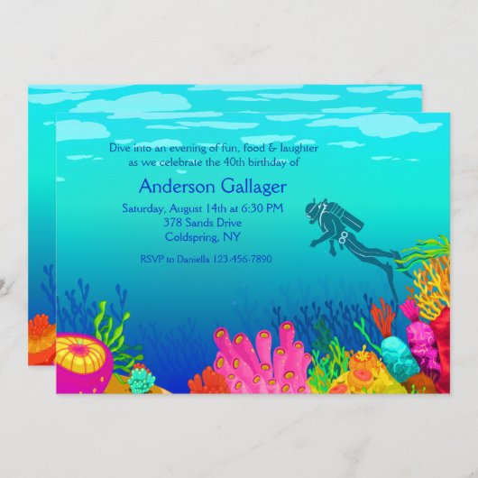 Scuba Diver's Paradise Invitation Kaart (Voorkant / Achterkant)