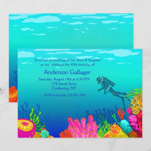 Scuba Diver's Paradise Invitation Kaart (Voorkant / Achterkant)