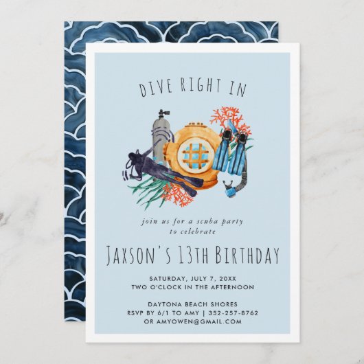 Scuba Diving Birthday Party Invitation (Voorkant / Achterkant)