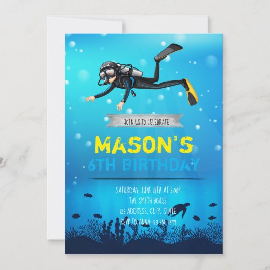Scuba Diving Birthday party-uitnodiging Kaart (Voorkant)