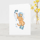 Scuba Diving Cat Hunting Fish Kaart (Gele Bloem)