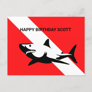 Scuba Diving Flag and Shark Birthday Briefkaart
