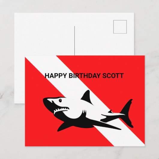 Scuba Diving Flag and Shark Birthday Briefkaart (Voorkant / Achterkant)
