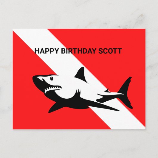 Scuba Diving Flag and Shark Birthday Briefkaart (Voorkant)