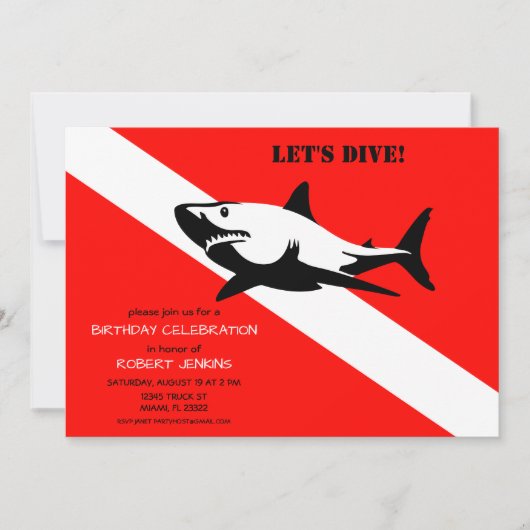 Scuba Diving Flag and Shark Birthday Kaart (Voorkant)
