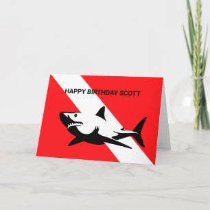 Scuba Diving Flag and Shark Birthday Kaart