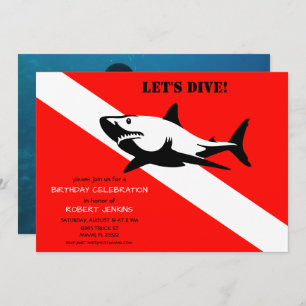 Scuba Diving Flag and Shark Photo Birthday Invitat Kaart