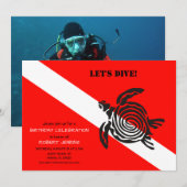 Scuba Diving Flag and Zee Turtle Photo Birthday Kaart (Voorkant / Achterkant)