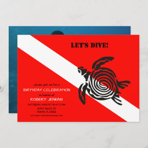 Scuba Diving Flag and Zee Turtle Photo Birthday Kaart