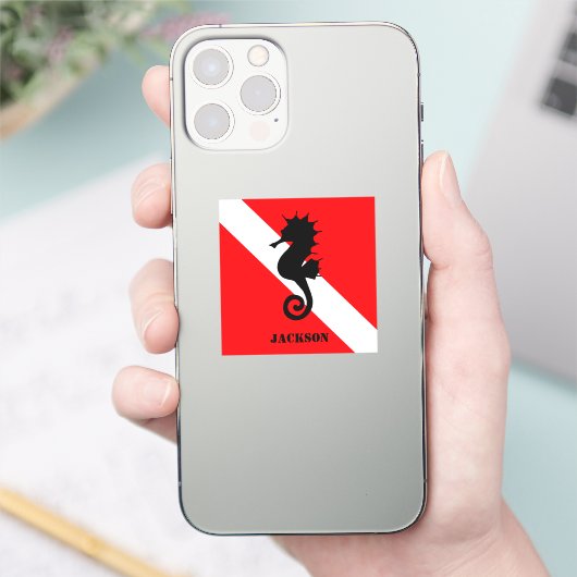 Scuba Diving Flag en Seahorse Custom Sticker (Telefoon)