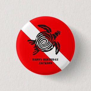 Scuba Diving Flag en Zee Turtle Custom Ronde Button 3,2 Cm