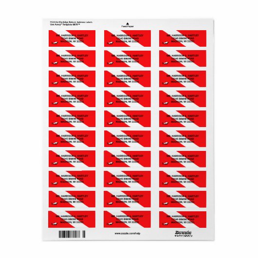 Scuba Diving Flag Return Address Label (Full Sheet)