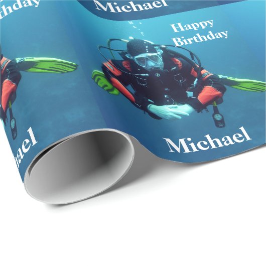 Scuba Diving Personalized Birthday Gift Cadeaupapier (Rol Hoek)
