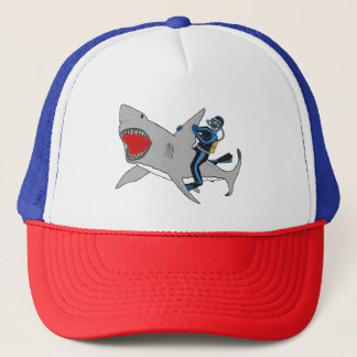 Scuba Diving Riding een grote witte haai Trucker Pet