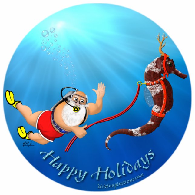 Scuba Diving Santa & Seahorse Ornament Fotobeeldje Ornament (Voorkant)