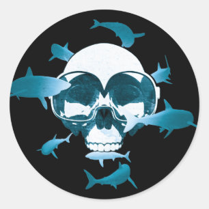 Scuba Diving Skull en Sharhic Design Ronde Sticker