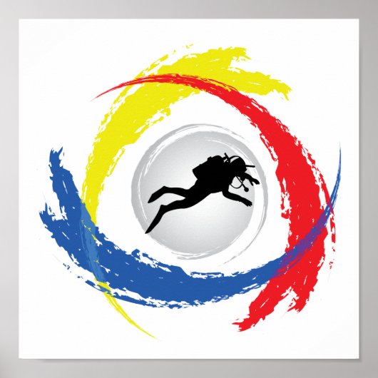 Scuba Diving Tricolor Emblem Poster (Voorkant)