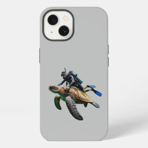 SCUBA-duiken duiker zwemt met een grote schildpad iPhone 13 Hoesje