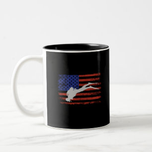 Scuba duiken met Amerikaanse vlag-VS-vlag- Tweekleurige Koffiemok