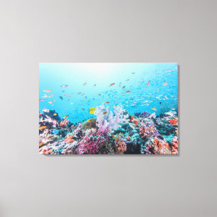 Scuba duiken met kleurrijk rif en koraal canvas afdruk