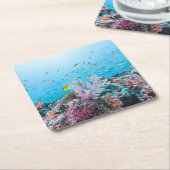 Scuba duiken met kleurrijk rif en koraal kartonnen onderzetters (Schuin)